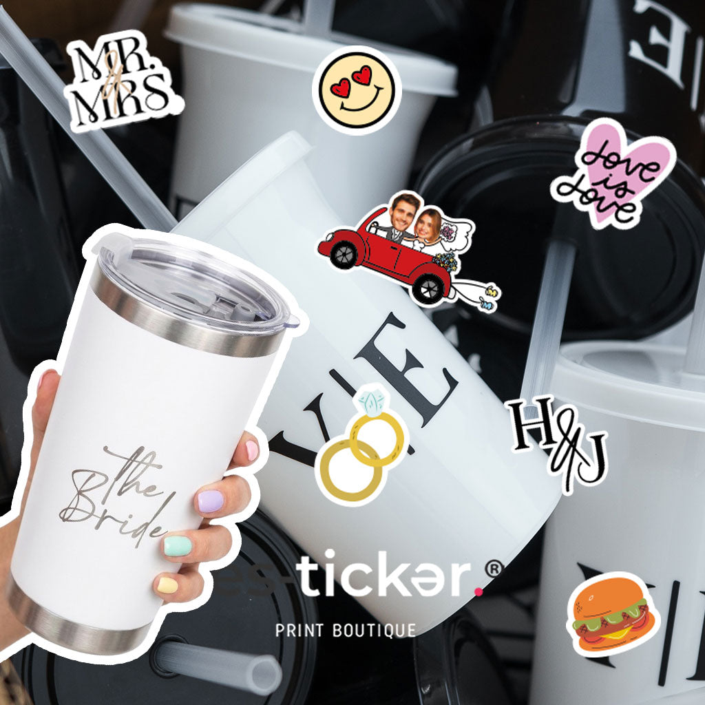 Kit Fiesta Premium: Vaso con popote + Stickers + 2 Termos con Láser