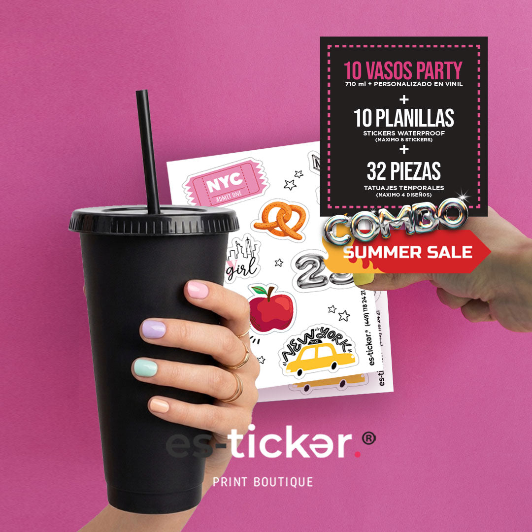10 PARTY 710ml + 32 TATUAJES TEMPORALES + 10 PLANILLAS DE STICKERS