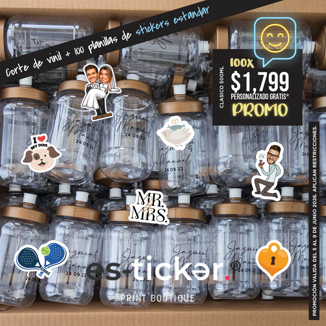 100 Cilindros 500ml + 100 planillas de stickers de papel estándar