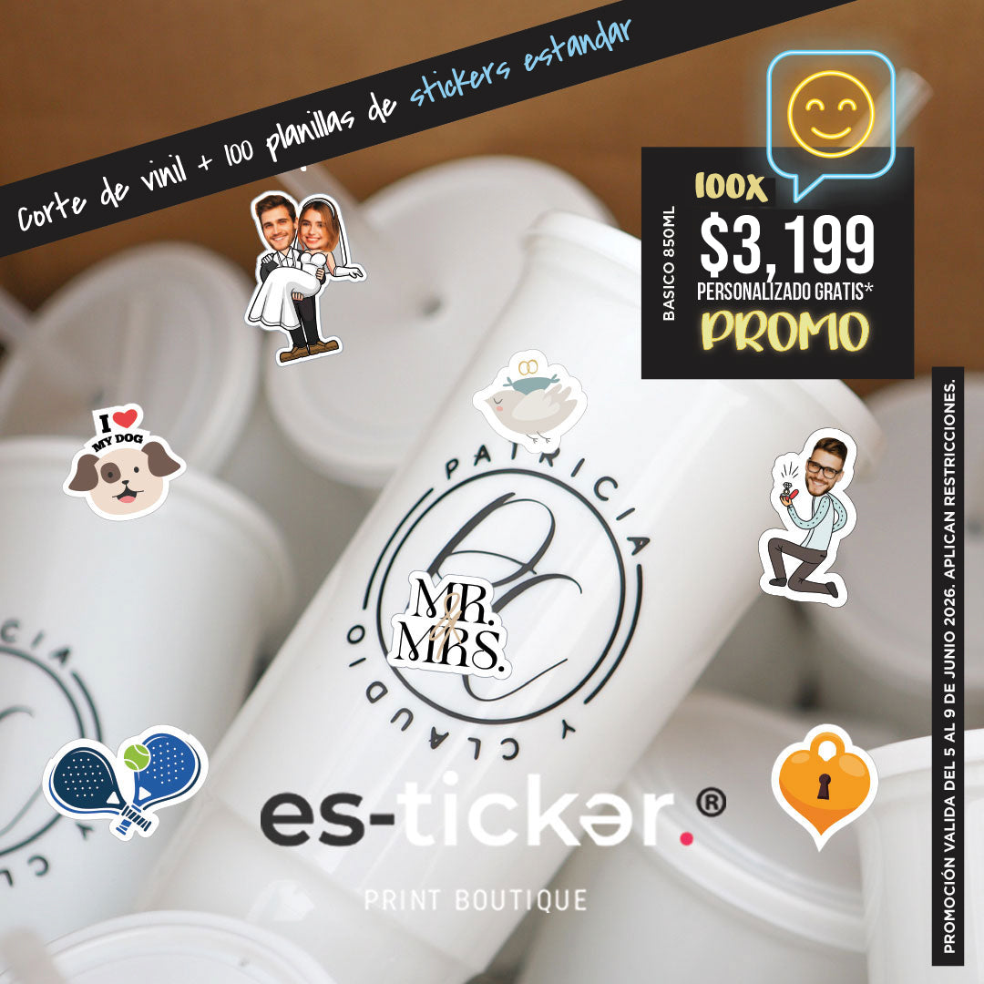 100 básicos 850ml + 100 planillas de stickers de papel estándar