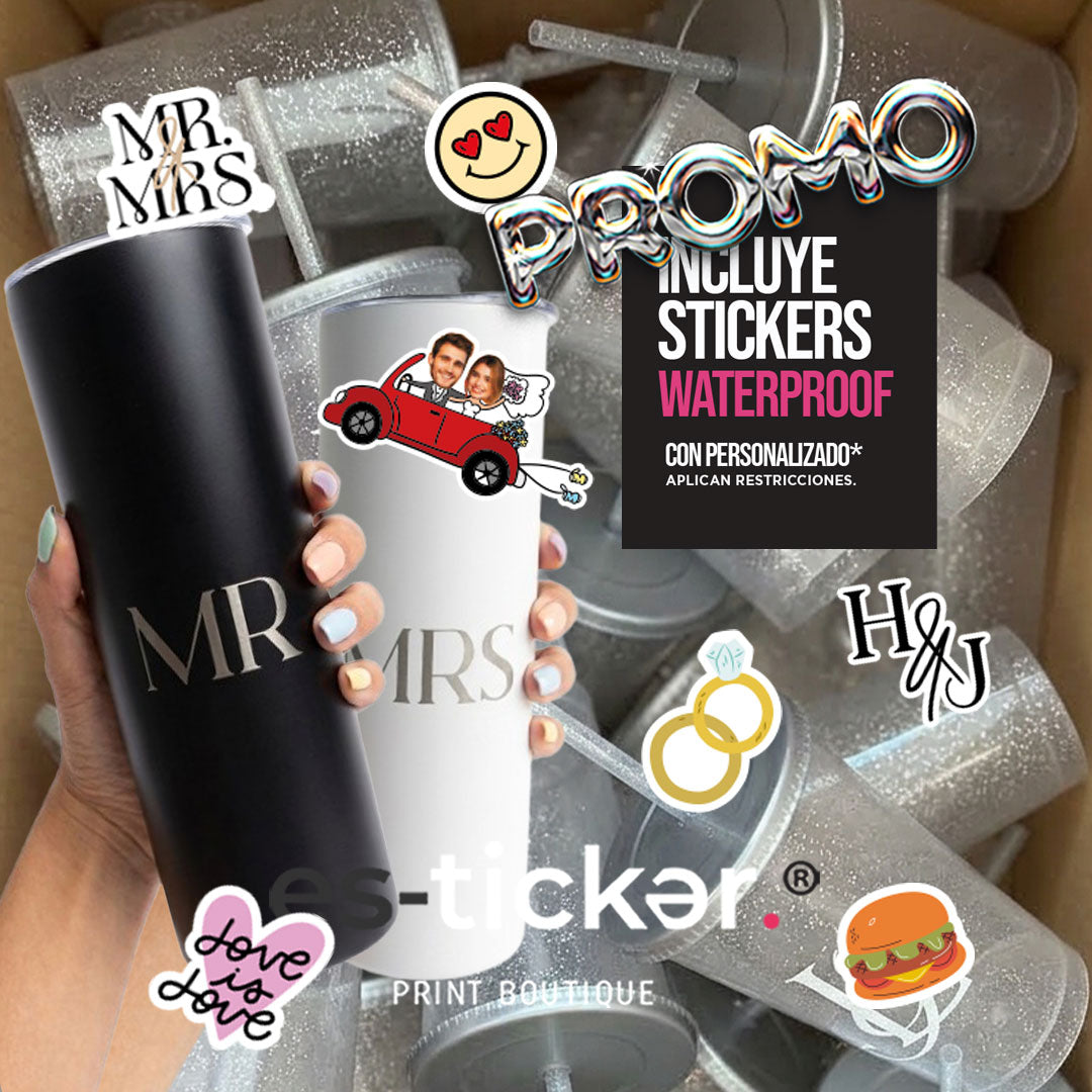 COMBO PREMIUM: VASO (Glitter 473ml)+STICKERS+2TERMOS