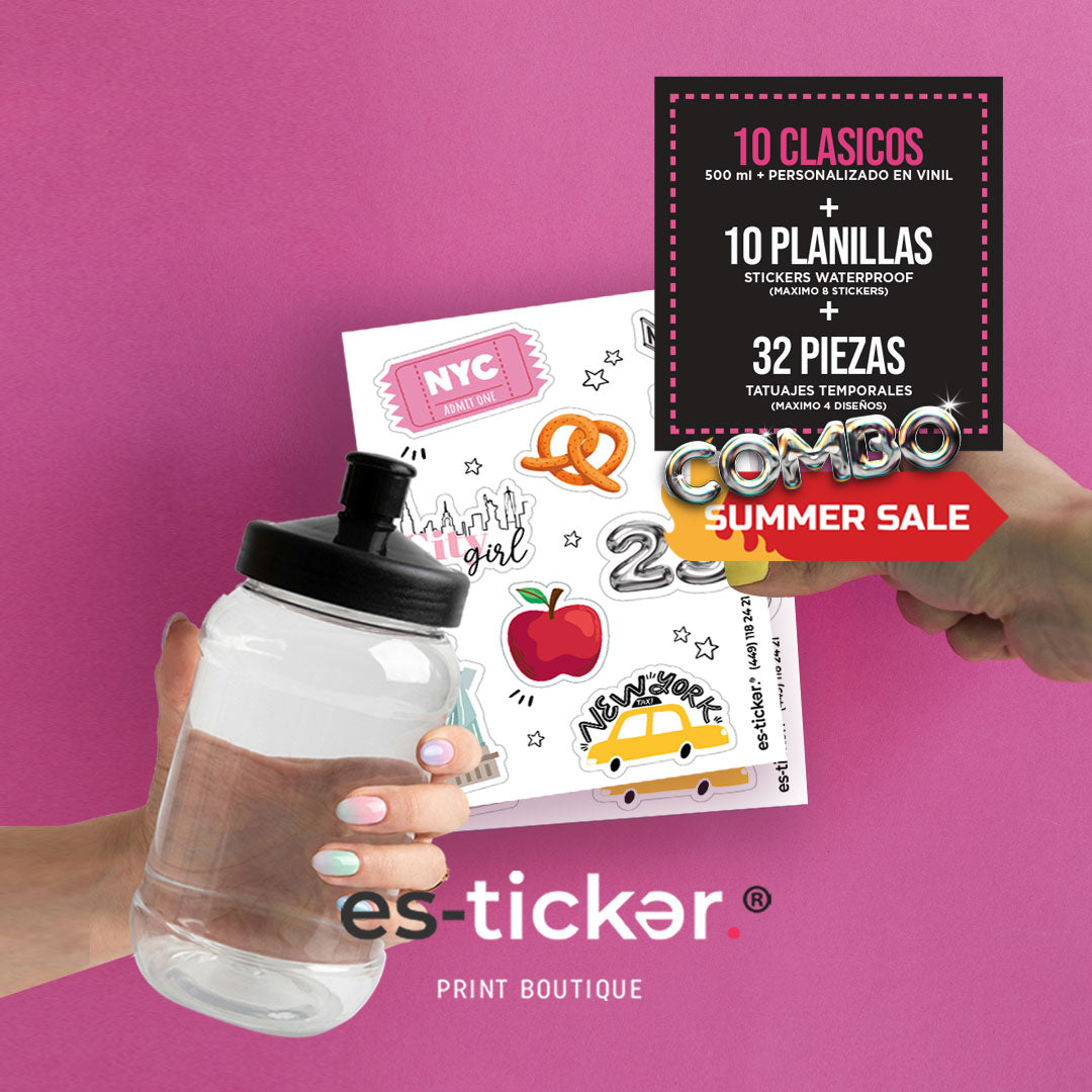10 CILINDROS 500ml + 32 TATUAJES TEMPORALES + 10 PLANILLAS DE STICKERS