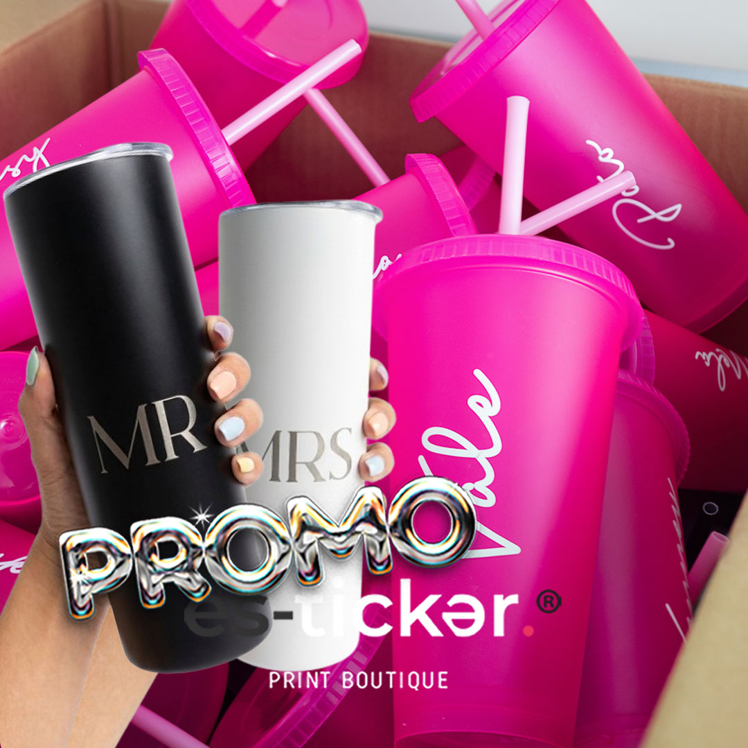Vaso Party 710ml con vinil + 2 Termos Slim 591ml con grabado sencillo