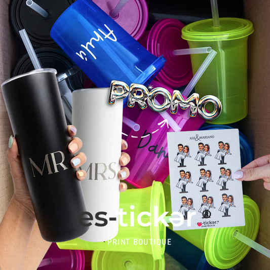TOP COMBO: Vaso con popote 500ml +  2 termos con grabado láser + 32 tatuajes temporales