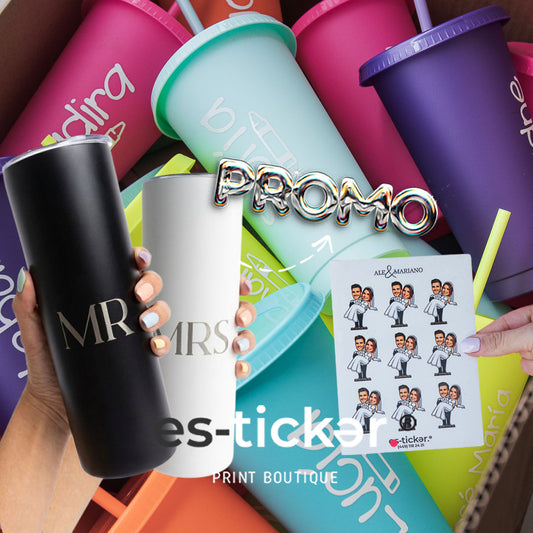 TOP COMBO: Vaso party 710ml +  2 termos con grabado láser + 32 tatuajes temporales