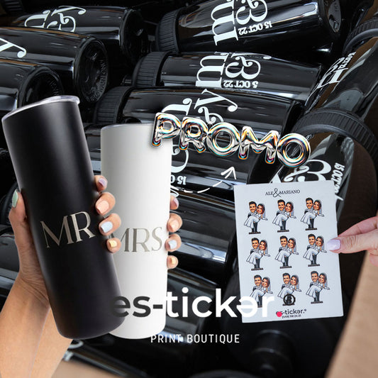 TOP COMBO: Cilindro stamp 500ml +  2 termos con grabado láser + 32 tatuajes temporales